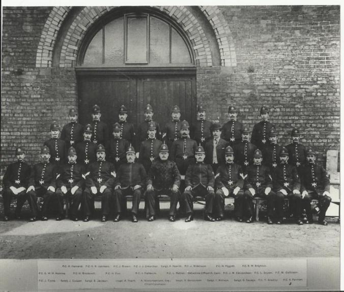 Hartlepool Borough Police from 1902. Chief Constable Winterbottom seated in the centre of the front row